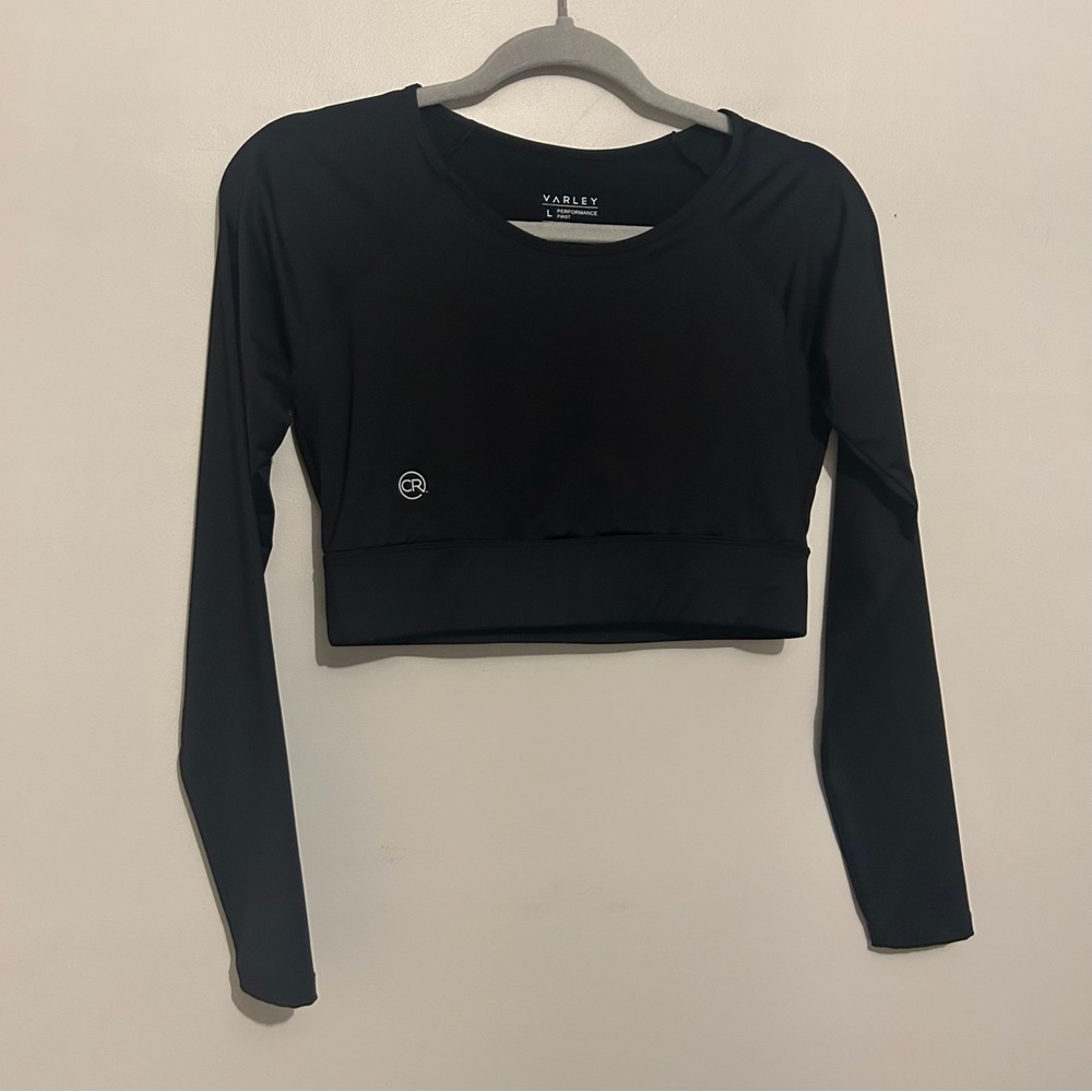 Varley Performance Var Tech Long Sleeve Black Logo Crop Top Sz L Large